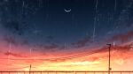  cloud colorful gradient_sky highres lens_flare moon multicolored multicolored_background no_humans original power_lines railing rain rune_xiao scenery sky star_(sky) starry_moon starry_sky sunset twilight utility_pole 