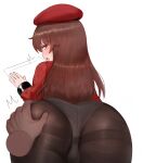  1boy ass_grab beret bulge commander_(girls&#039;_frontline) dokomon from_behind girls&#039;_frontline hat highres long_hair male_focus otoko_no_ko panties panties_under_pantyhose pantyhose pov thighband_pantyhose underwear 