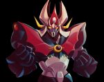  absurdres black_background clenched_hands english_commentary glowing glowing_eyes highres mazinger_(series) mazinkaiser mazinkaiser_(robot) mecha no_humans science_fiction shiwo_(shiwoart) solo super_robot upper_body yellow_eyes 