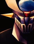  black_background english_commentary glowing glowing_eyes highres looking_at_viewer mazinger_(series) mazinger_z mazinger_z_(mecha) mecha no_humans portrait science_fiction shiwo_(shiwoart) solo super_robot yellow_eyes 