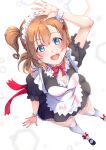  1girl absurdres apron birthday blue_eyes dress frilled_apron frills highres kobayashi_nyoromichi kousaka_honoka love_live! love_live!_school_idol_project maid maid_apron maid_headdress medium_hair one_side_up orange_hair puffy_short_sleeves puffy_sleeves short_sleeves thighhighs waist_apron 