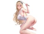  apron ass barefoot blonde_hair breasts chihunhentai fire_emblem headband kamui_(fire_emblem) long_hair naked_apron nipples red_eyes wet white 