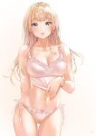  cleavage koji_(kojikojimdw) lingerie pantsu shirt_lift string_panties 