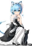  animal_ears cleavage heels maid neko nekomimi pantyhose re_zero_kara_hajimeru_isekai_seikatsu rem_(re_zero) skirt_lift tail zipgaemi 