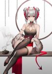  arknights chinadress cleavage garter gkd111 horns no_bra see_through tail thighhighs w_(arknights) 