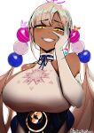  absurdres artist_name belt blush breasts bunny choker crab dark-skinned_female dark_skin earrings elbow_gloves gloves grin hair_bobbles hair_ornament hand_on_own_cheek hand_on_own_face highres hololive hololive_english huge_breasts jewelry kitchencatsoup long_hair looking_at_viewer ringlets sideboob simple_background smile smirk thick_thighs thighs tsukumo_sana vector_trace white_background white_gloves white_hair yandere_trance yellow_eyes 