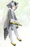  1girl absurdres bird_girl bird_tail bird_wings blonde_hair coat commentary_request eyebrows_visible_through_hair flying fur_collar gloves grey_hair hair_between_eyes head_wings highres kemono_friends long_sleeves looking_at_viewer mary_janes multicolored_hair northern_white-faced_owl_(kemono_friends) orange_eyes owl_ears pantyhose pickaxe shoes short_hair solo tail uepon_(shimo_ponzu) white_coat white_fur white_hair white_legwear wings winter_clothes winter_coat yellow_footwear yellow_gloves 