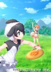  2girls afterimage animal_ears bike_shorts bike_shorts_under_skirt black_hair black_shirt blowhole blue_eyes brown_legwear brown_shorts brown_vest collared_shirt commerson&#039;s_dolphin_(kemono_friends) curled_tail dog_(kemono_friends) dog_ears dog_girl dog_tail dolphin_girl dorsal_fin eyebrows_visible_through_hair frisbee fur_trim harness jewelry kemono_friends kemono_friends_3 kemono_friends_3:_planet_tours light_brown_hair multicolored_hair multiple_girls necklace necktie official_art orange_eyes pensuke shirt short_shorts shorts skirt sleeveless socks tail throwing two-tone_hair two-tone_shirt vest white_fur white_hair white_shirt white_shorts white_skirt 