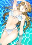  1girl 203wolves bikini blonde_hair breasts brown_eyes caustics eyebrows_visible_through_hair floating hand_over_face in_water long_hair lying medium_breasts on_back partially_submerged pool side-tie_bikini solo swimsuit tenjouin_asuka watermark wet white_bikini yu-gi-oh! yu-gi-oh!_gx 