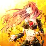  1girl android arm_warmers chain commentary crying crying_with_eyes_open gears heart kitiyosi long_hair looking_up mechanical_parts megurine_luka pink_hair single_arm_warmer smile solo tears upper_body very_long_hair vocaloid wander_last_(vocaloid) 