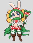  1girl absurdres animal_ears blue_eyes blush charisuke closed_mouth cosplay crossover full_body hand_on_hip highres holding kemono_friends mario_(series) navel personification piranha_plant piranha_plant_(cosplay) rabbid rabbit_ears raving_rabbids standing 