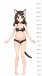  1girl aina_(mao_lian) animal_ear_fluff animal_ears arms_at_sides bare_arms bare_legs bare_shoulders barefoot black_choker blue_eyes bow bow_bra bow_panties bra breasts brown_bra brown_hair brown_panties cat_ears cat_tail choker closed_mouth full_body height_chart highres long_hair looking_at_viewer mao_lian_(nekokao) medium_breasts navel original panties pigeon-toed pregnant smile solo standing tail underwear underwear_only white_bow 