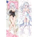  1girl ass_visible_through_thighs bangs bare_shoulders barefoot bed_sheet blue_eyes book breasts censored closed_mouth collarbone dakimakura_(medium) dress erspace eyebrows_visible_through_hair flower full_body groin hair_flaps hair_flower hair_ornament hand_up hands_up head_on_pillow imouto_sae_ireba_ii interlocked_fingers jewelry kani_nayuta large_breasts long_hair looking_at_viewer lying mosaic_censoring multiple_views nipples no_bra on_back panties panties_around_one_leg panty_pull paper parted_lips petals pussy ribbon round_teeth silver_hair swept_bangs teeth thigh_gap thighhighs thighs tiara underwear upper_teeth wedding_dress white_dress white_legwear white_panties 