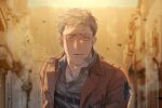  1boy black_hair blush brown_hair chengzhineixihuanxiaogou closed_mouth crying crying_with_eyes_open grey_shirt highres jacket jean_kirchstein male_focus open_clothes open_jacket outdoors parted_lips sad shingeki_no_kyojin shirt short_hair solo tears upper_body 