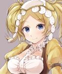  1girl bangs blonde_hair blue_eyes breasts closed_mouth eyebrows_visible_through_hair fire_emblem fire_emblem_awakening frills hair_ornament highres hirotaka_(hrtk990203) lissa_(fire_emblem) looking_at_viewer parted_bangs puffy_sleeves small_breasts smile solo twintails upper_body 