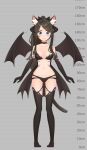  1girl aina_(mao_lian) animal_ear_fluff animal_ears arms_at_sides bikini black_bikini black_gloves blue_eyes breasts brown_hair brown_legwear cat_ears cat_tail elbow_gloves gloves height_chart highres horns long_hair looking_at_viewer mao_lian_(nekokao) medium_breasts navel no_shoes original parted_lips ponytail smile solo swimsuit tail thighhighs wings 