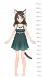  1girl aina_(mao_lian) animal_ear_fluff animal_ears arms_at_sides bare_shoulders barefoot black_choker blue_eyes breasts brown_hair cat_ears cat_tail choker closed_mouth dress full_body green_dress height_chart highres long_hair looking_at_viewer mao_lian_(nekokao) medium_breasts original pigeon-toed pregnant smile solo standing tail 