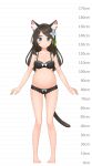  1girl aina_(mao_lian) animal_ear_fluff animal_ears arms_at_sides bare_arms bare_legs bare_shoulders barefoot blue_eyes bow bow_bra bow_panties bra breasts brown_bra brown_hair brown_panties cat_ears cat_tail closed_mouth full_body height_chart highres long_hair looking_at_viewer mao_lian_(nekokao) medium_breasts navel original panties pigeon-toed pregnant smile solo standing tail underwear underwear_only white_bow 