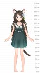  1girl aina_(mao_lian) animal_ear_fluff animal_ears arms_at_sides bare_shoulders barefoot black_choker blue_eyes breasts brown_hair cat_ears cat_tail choker closed_mouth dress full_body green_dress height_chart highres long_hair looking_at_viewer mao_lian_(nekokao) medium_breasts original pigeon-toed pregnant smile solo standing tail 