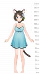  1girl aina_(mao_lian) animal_ear_fluff animal_ears arms_at_sides bare_arms bare_shoulders barefoot black_choker blue_dress blue_eyes breasts brown_hair cat_ears cat_tail choker closed_mouth dress full_body height_chart highres looking_at_viewer mao_lian_(nekokao) medium_breasts original pigeon-toed pregnant short_hair smile solo standing tail 