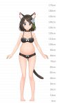  1girl aina_(mao_lian) animal_ear_fluff animal_ears arms_at_sides bare_arms bare_legs bare_shoulders barefoot black_choker blue_eyes bow bow_bra bow_panties bra breasts brown_bra brown_hair brown_panties cat_ears cat_tail choker closed_mouth full_body height_chart highres looking_at_viewer mao_lian_(nekokao) medium_breasts medium_hair navel original panties pigeon-toed pregnant smile solo standing tail underwear underwear_only white_bow 