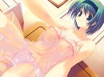  :3 blue_eyes breasts chemise game_cg green_hair hairband large_breasts midriff mitsumi_misato navel panties see-through solo to_heart_2 to_heart_2_ad underwear yoshioka_chie 