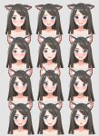  1girl :d absurdres aina_(mao_lian) animal_ear_fluff animal_ears blue_eyes blush brown_hair cat_ears closed_mouth completely_nude d: ears_down empty_eyes expressions false_smile grey_background highres long_hair looking_at_viewer looking_to_the_side mao_lian_(nekokao) multiple_views nude open_mouth original parted_lips portrait simple_background smile tears 