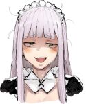  1girl :d bangs blunt_bangs blush flanvia green_eyes looking_at_viewer maid maid_headdress messy_hair open_mouth original pink_hair portrait simple_background sketch smile solo white_background 