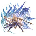  1boy aglovale_(granblue_fantasy) armor blonde_hair gauntlets granblue_fantasy holding holding_weapon ice long_hair looking_at_viewer male_focus minaba_hideo official_art smirk solo sword transparent_background weapon 