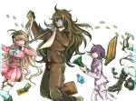  1girl 2boys blonde_hair boots cellphone crying crying_with_eyes_open danganronpa_(series) danganronpa_v3:_killing_harmony death english_commentary feet_out_of_frame flashlight flip_phone footprints gokuhara_gonta green_hair hammer hanged high_heel_boots high_heels highres iruma_miu long_hair multiple_boys ouma_kokichi phone poison purple_hair riyuta size_difference skull smile spoilers tears toilet_paper very_long_hair wood 