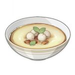  artist_request bowl commentary custard dessert english_commentary food food_focus genshin_impact leaf lotus_seeds lowres mint muted_color no_humans official_art still_life third-party_source transparent_background 