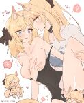  ! !? 2girls :&lt; ? anger_vein animal_ear_fluff animal_ears arknights aunt_and_niece bandaid bandaid_on_head black_bow black_choker black_shirt blemishine_(arknights) blonde_hair blue_eyes blush bow breast_grab breasts breasts_outside chibi chibi_inset choker clothes_pull collarbone cum cum_on_thighs extra_ears eyebrows_visible_through_hair futa_with_female futanari grabbing grabbing_from_behind hair_bow heart heart-shaped_pupils highres horse_ears horse_girl horse_tail implied_futanari implied_sex incest kyou_039 large_breasts long_hair multiple_girls nipples open_mouth pulled_by_another shirt shirt_pull simple_background speech_bubble spoken_exclamation_mark spoken_question_mark sweat symbol-shaped_pupils tail thought_bubble tongue tongue_out trembling twitter_username whislash_(arknights) white_background white_shirt yellow_eyes 