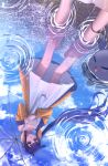  1girl absurdres anklet bangs bare_legs barefoot dress feet from_below highres holding holding_umbrella hololive hololive_english huge_filesize jewelry kamaniki long_hair looking_down ninomae_ina&#039;nis pointy_ears purple_hair reflection ripples solo standing tako_(ninomae_ina&#039;nis) tentacle_hair transparent transparent_umbrella umbrella virtual_youtuber wading water white_dress 
