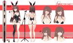  1girl absurdres ahoge animal_ears ass back backless_leotard bare_arms bare_shoulders bell black_choker black_legwear black_leotard breasts brown_hair character_sheet choker cleavage color_guide commission covered_navel expressions expressive_hair fake_animal_ears fake_tail from_behind full_body garter_straps hand_on_own_ass highleg highleg_leotard highres holding jingle_bell kooemong large_breasts leotard long_hair looking_at_viewer microphone microphone_stand multiple_views no_shoes original parted_lips purple_eyes rabbit_ears rabbit_tail second-party_source single_thighhigh skindentation squiggle standing strapless strapless_leotard tail thighhighs thighs wrist_cuffs 