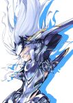 1girl absurdres armor fairy_knight_lancelot_(fate) fate/grand_order fate_(series) floating_hair headpiece highres lips long_hair mask masked mxvv4878 one_eye_covered outline white_background white_hair yellow_eyes 