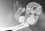  1girl blush breasts condom furry gardevoir gen_3_pokemon greyscale holding holding_condom monochrome pochincoff pokemon pokemon_(creature) upper_body 