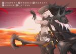  1girl abyssal_ship arrow_(projectile) black_cape bow_(weapon) breasts cape character_name colored_skin european_armored_aircraft_carrier_princess grey_leotard headgear highleg highleg_leotard highres holding holding_bow_(weapon) holding_weapon kantai_collection leotard long_hair medium_breasts pairu_doraiba quiver solo torn_cape torn_clothes weapon white_hair white_skin yellow_eyes 