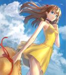  1girl @acchom_zatta absurdres blue_eyes brown_hair cumulonimbus_cloud dress eva_02 hat highres huge_filesize looking_at_viewer neon_genesis_evangelion souryuu_asuka_langley summer sundress twintails 