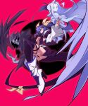  1boy 2girls absurdres angel_wings ass ass_visible_through_thighs asymmetrical_wings blue_hair breasts center_opening dizzy_(guilty_gear) guilty_gear guilty_gear_x guilty_gear_xx hair_ribbon high_heels highres large_breasts monster_girl multiple_girls necro_(guilty_gear) pink_background red_eyes ribbon tail tail_ornament tail_ribbon thigh_strap tlotro twintails underboob undine_(guilty_gear) wings yellow_ribbon 