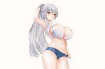  bloomers bra breasts cameltoe cleavage gray_hair gym_uniform lillly long_hair navel original red_eyes shirt_lift third-party_edit underwear wet 