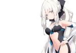  beni_shake blue_eyes bow braids breasts choker cleavage fate/grand_order fate_(series) leotard long_hair morgan_le_fay_(fate) navel polychromatic ponytail third-party_edit white white_hair 