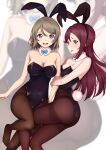  amagi_(volfuji) animal_ears ass bunny_ears bunny_girl love_live!_sunshine!! no_bra pantyhose sakurauchi_riko tail watanabe_you 