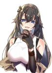  1girl absurdres arm_warmers bangs bare_shoulders blue_eyes breasts e_sky_rugo finger_to_own_chin girls&#039;_frontline gloves hair_flaps highres large_breasts long_hair mole mole_under_eye open_mouth sidelocks sleeveless smile solo super_sass_(girls&#039;_frontline) very_long_hair 