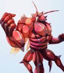  blurry buzzwole clenched_hands commentary_request fusenryo gen_7_pokemon grey_background highres legs_apart muscular pokemon pokemon_(creature) simple_background solo spikes standing ultra_beast 