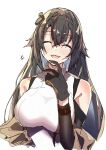  1girl absurdres anger_vein arm_warmers bangs bare_shoulders breasts closed_eyes e_sky_rugo finger_to_own_chin girls&#039;_frontline gloves hair_flaps highres large_breasts long_hair mole mole_under_eye open_mouth sidelocks sleeveless smile solo super_sass_(girls&#039;_frontline) very_long_hair 