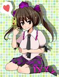  bad_id bad_pixiv_id brown_eyes brown_hair cellphone checkered checkered_skirt hat himekaidou_hatate ifuji_sakura necktie phone pointy_ears short_hair skirt solo tokin_hat touhou twintails 