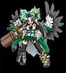  alternate_weapon arm_cannon black_hair bow green_bow hair_bow long_hair reiuji_utsuho solo thighhighs third_eye touhou uwa_(rakko) weapon wings 
