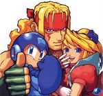  2boys alex_(street_fighter) artist_request blonde_hair blue_eyes breath_of_fire breath_of_fire_iii capcom company_connection crossover fingerless_gloves gloves headband long_hair multiple_boys muscle nina_(breath_of_fire_iii) official_art puffy_sleeves rockman rockman_(character) street_fighter street_fighter_iii_(series) watermark white_background 
