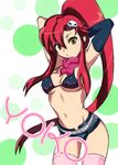  belt bikini_top detached_sleeves fire long_hair navel ponytail red_hair scarf short_shorts shorts skull solo studded_belt tengen_toppa_gurren_lagann thighhighs yellow_eyes yoko_littner 