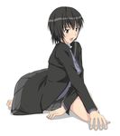  amagami barefoot black_eyes black_hair kibito_high_school_uniform nanasaki_ai ribonzu school_uniform short_hair solo 